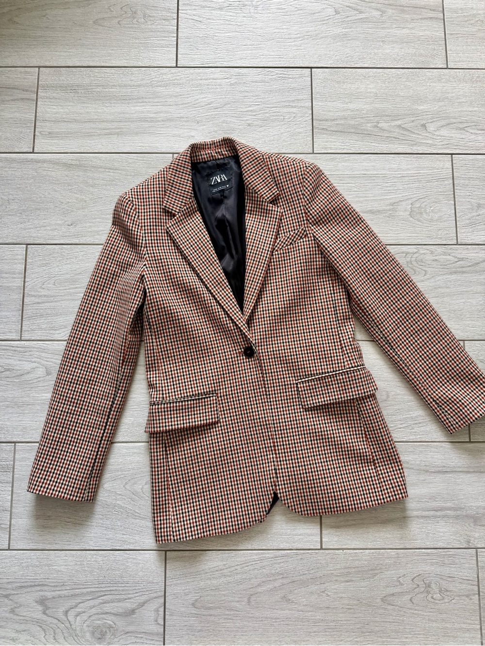 Zara Brown Houndstooth Blazer Jacket - Picture 4 of 4